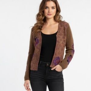 Blumarine Brown and Purple Cardigan embroidered angora size S
